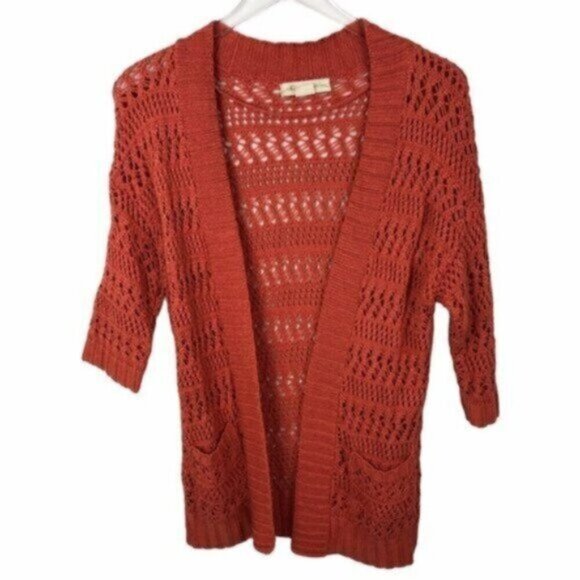 Staring at Stars | Women's Orange Crochet Open Cardigan Sweater Size Small - Picture 1 of 8
